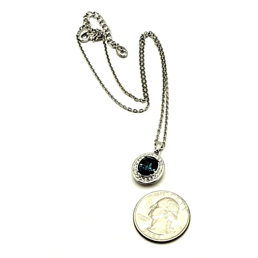 Annaleece by Devries Swarovski Crystal Pendant Necklace Blue Clear Silver Tone